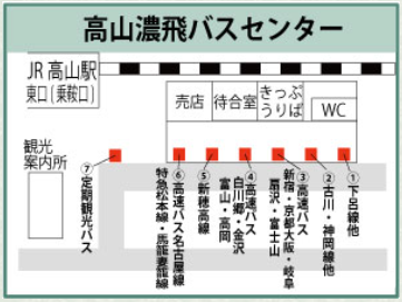 濃飛バス公式サイトより、高山濃飛バスセンター乗り場案内図